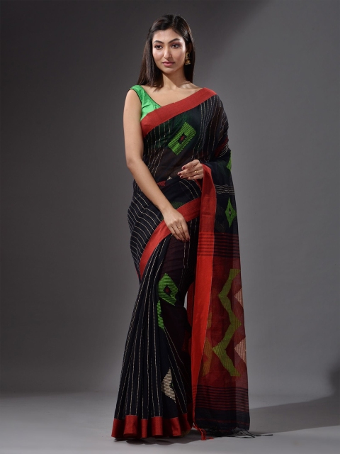 

Charukriti Black & Red Woven Design Saree