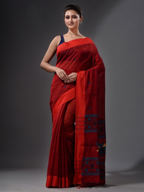 

Charukriti Red & Teal Woven Design Saree