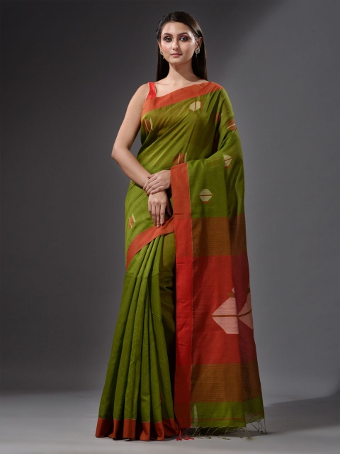 

Charukriti Green & Rust Woven Design Saree