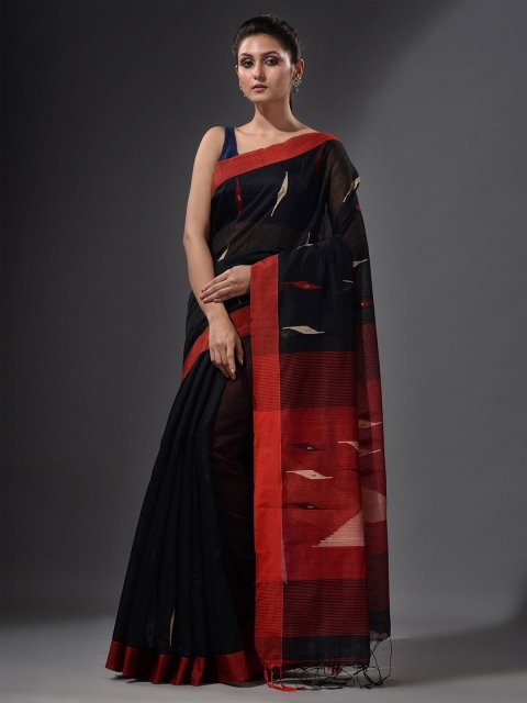 

Charukriti Black & Red Woven Design Saree