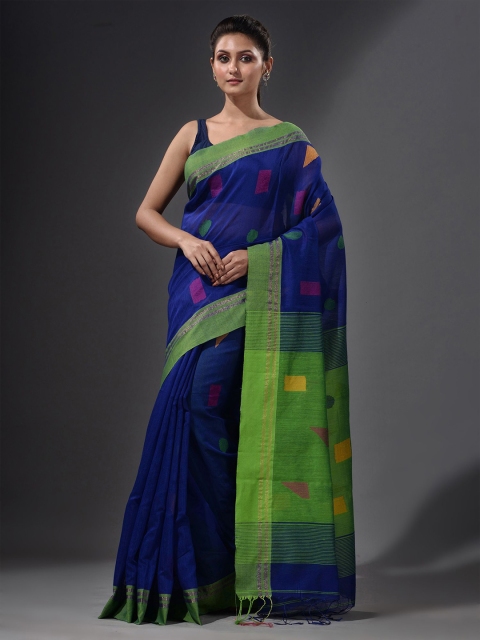 

Charukriti Blue & Green Woven Design Saree