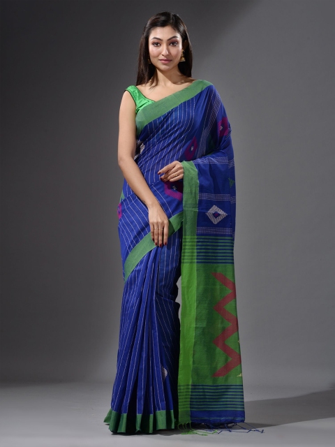 

Charukriti Blue & Green Woven Design Saree