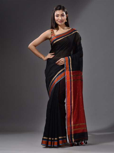 

Charukriti Black & Red Sequinned Saree