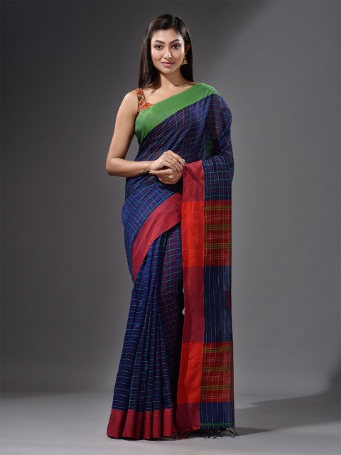 

Charukriti Blue & Green Checked Saree