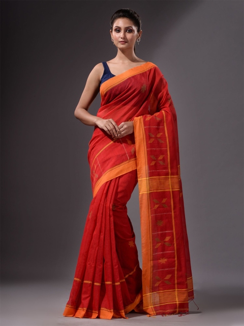 

Charukriti Red & Orange Woven Design Saree