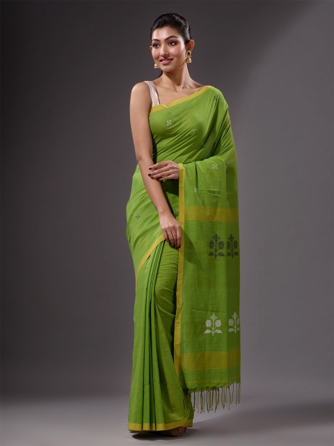 

Charukriti Green & Yellow Pure Cotton Saree