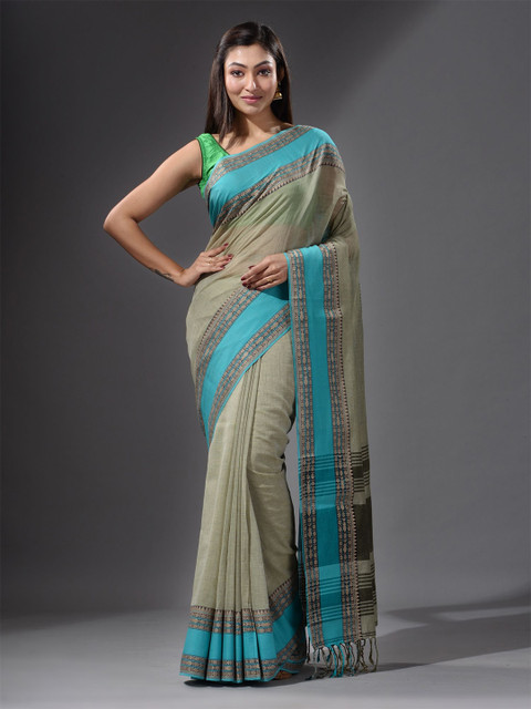 

Charukriti Green & Blue Pure Cotton Saree