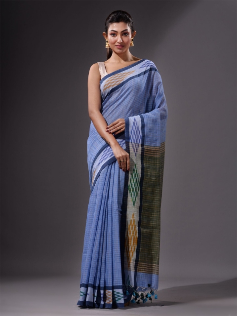

Charukriti Blue & Grey Checked Saree
