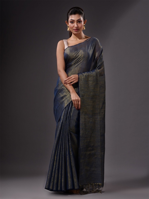 

Charukriti Blue Woven Design Pure Cotton Saree
