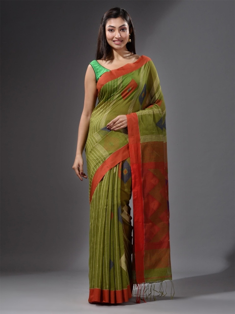

Charukriti Green & Orange Woven Design Saree