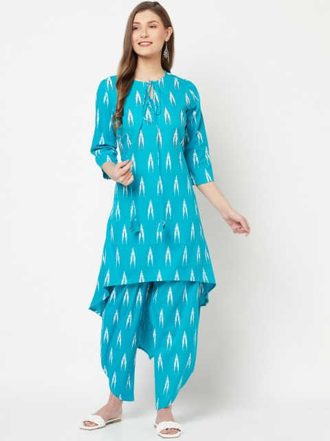 

KALINI Women Blue Geometric Printed Pure Cotton Kurta with Patiala