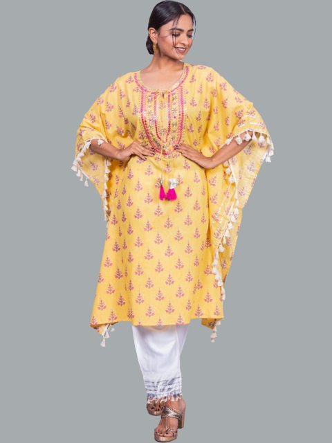 

KALINI Women Mustard Yellow Paisley Angrakha Gotta Patti Pure Cotton Kurti with Patiala & With Dupatta