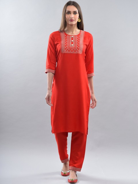 

KALINI Women Red Embroidered Kurta with Salwar