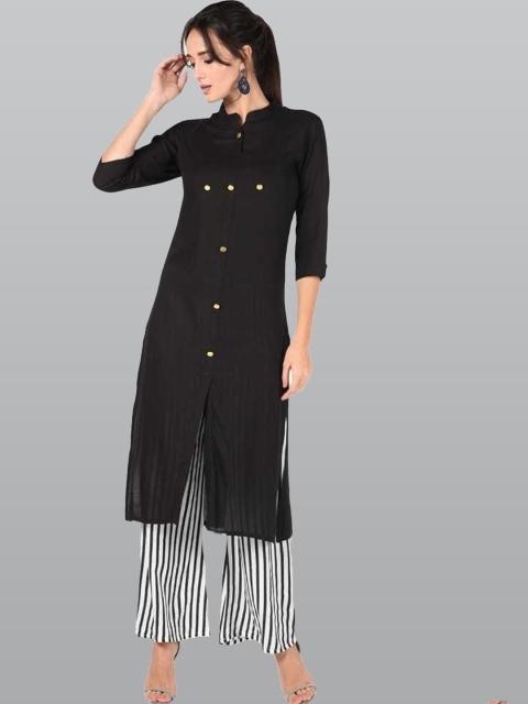 

KALINI Women Black Striped Layered Kurti with Trousers