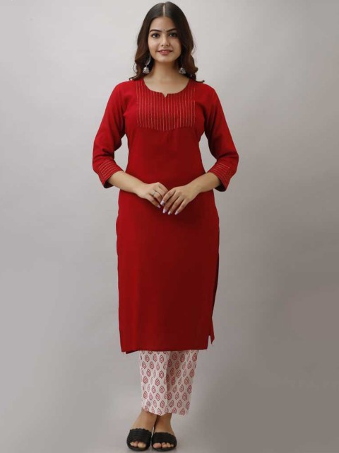 

KALINI Women Red Panelled Kurti with Sharara & With Dupatta