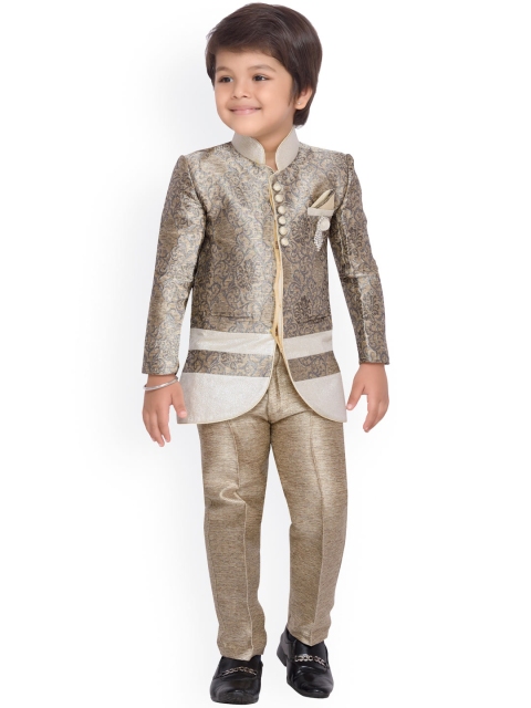 

Aj DEZInES Boys Beige Patterned Sherwani