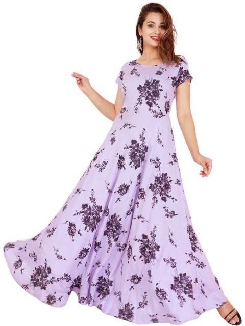 

KALINI Purple Floral Ethnic A-Line Dress