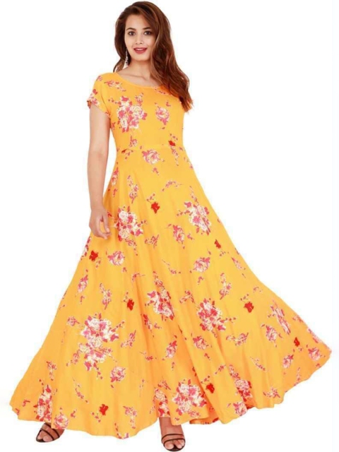 

KALINI Yellow Floral Ethnic Maxi Dress