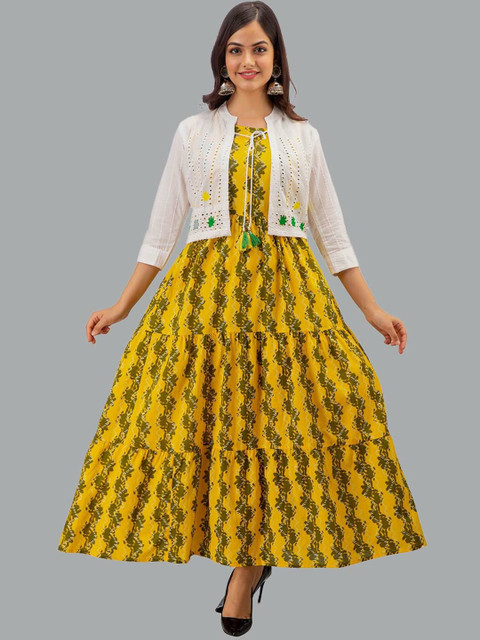 

KALINI Women Mustard Yellow Ethnic Motifs Printed Kurta