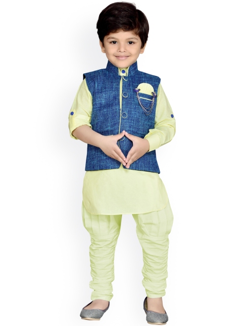 

Aj DEZInES Boys Yellow & Blue Solid Kurta with Jodhpuri Pants & Waistcoat