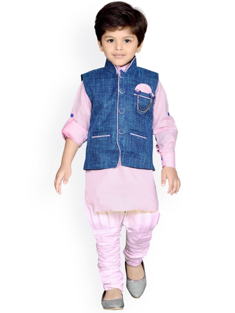

Aj DEZInES Boys Pink & Blue Solid Kurta with Jodhpuri Pants & Waistcoat