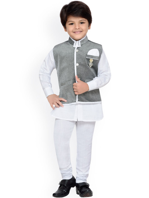 

Aj DEZInES Boys Grey & White Kurta Set with Nehru Jacket