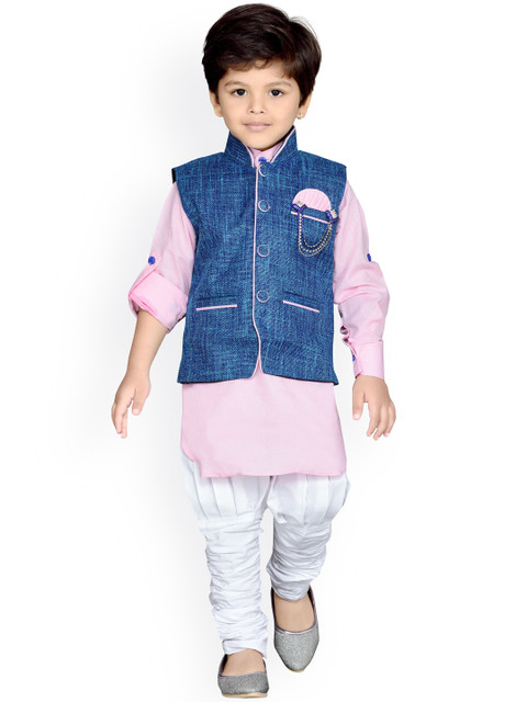 

Aj DEZInES Boys Pink & Blue Solid Kurta with Jodhpuri Pants & Waistcoat