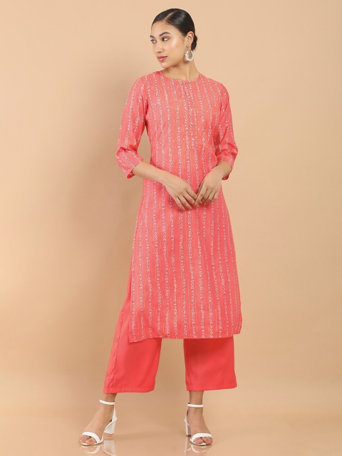 

Soch Women Peach Bandhani Screen Printed Chanderi Kurta with Palazzos