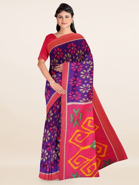 

Pothys Blue & Fuchsia Ethnic Motifs Printed Zari Saree