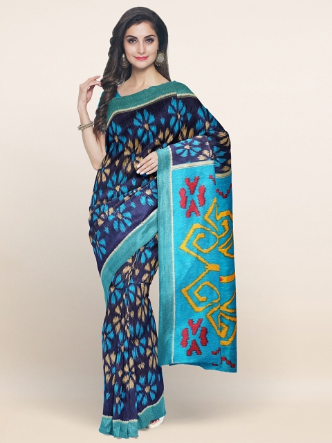 

Pothys Blue & Orange Ethnic Motifs Printed Zari Saree