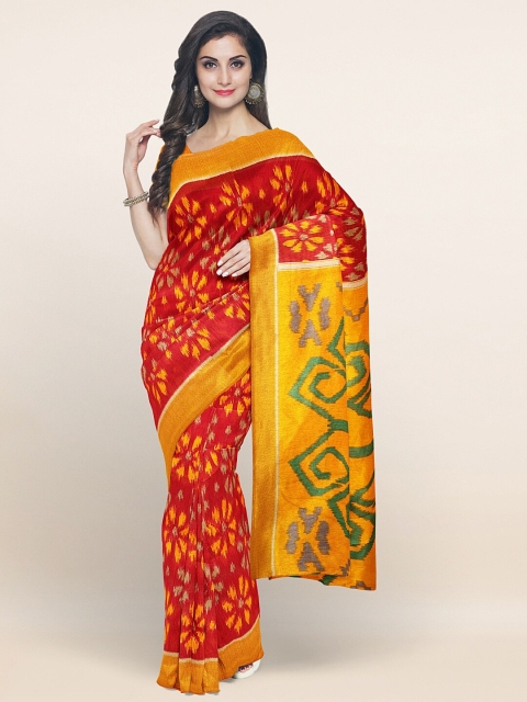 

Pothys Red & Yellow Floral Printed Zari Saree