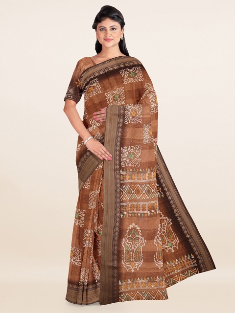 

Pothys Brown & White Ethnic Motifs Printed Zari Saree