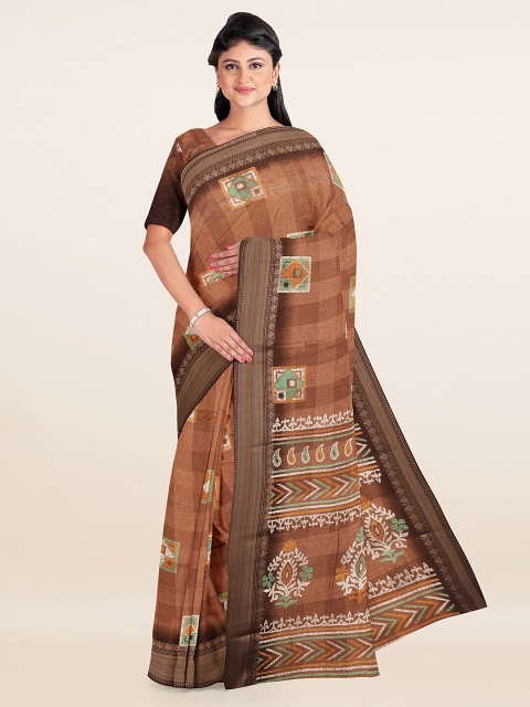 

Pothys Brown & Off-White Geometric Printed Zari Saree