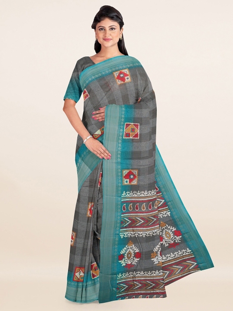 

Pothys Grey & Blue Zari Saree