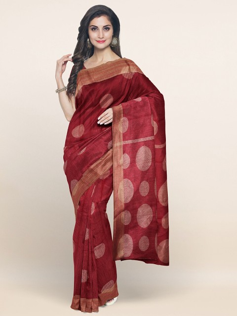 

Pothys Maroon Geometric Printed Cotton Blend Saree