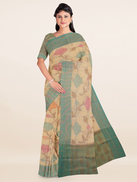 

Pothys Cream-Coloured & Green Woven Design Zari Saree