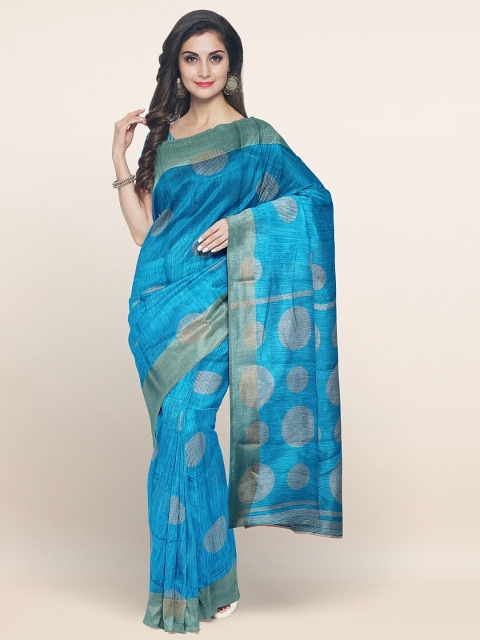 

Pothys Blue & Gold-Toned Zari Saree