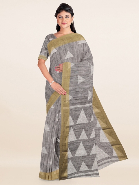 

Pothys Grey & White Printed Zari Saree