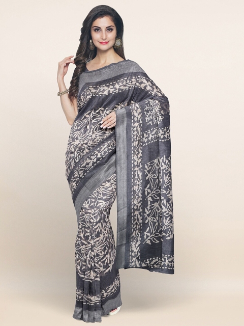 

Pothys Floral Printed Linen Blend Saree, Grey