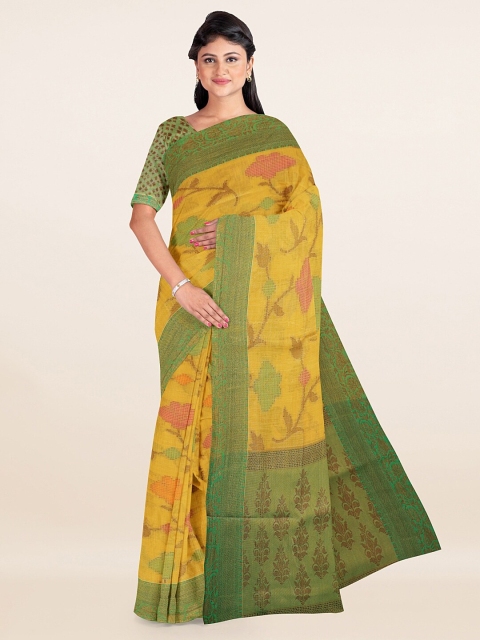 

Pothys Yellow & Green Floral Zari Saree