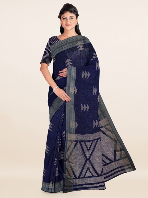 

Pothys Blue & Gold-Toned Printed Zari Saree