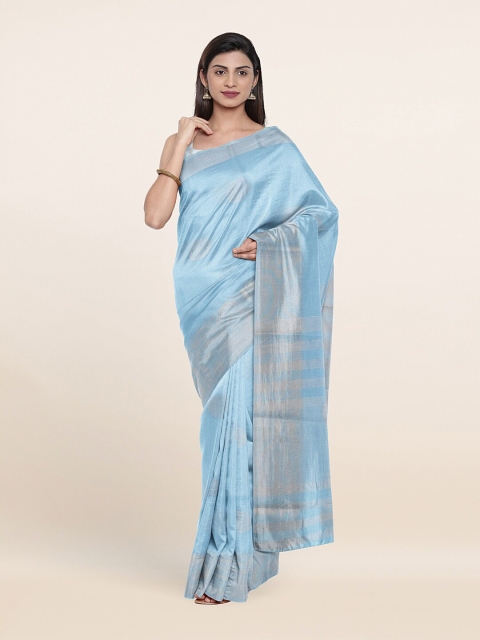 

Pothys Blue & Silver-Toned Woven Design Zari Saree