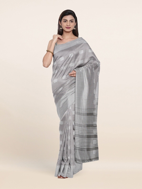 

Pothys Grey & Silver-Toned Ethnic Motifs Zari Saree