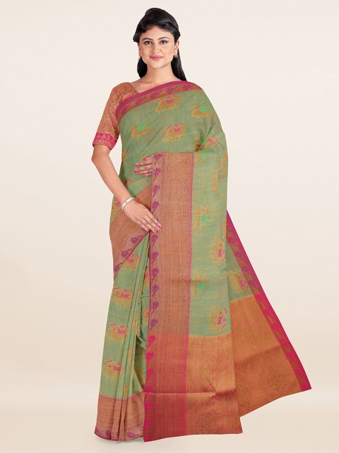 

Pothys Green & Red Ethnic Motifs Zari Saree