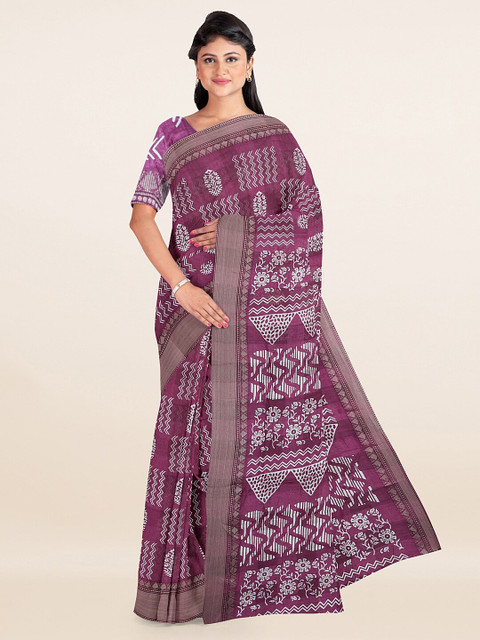 

Pothys Purple & White Floral Printed Zari Saree