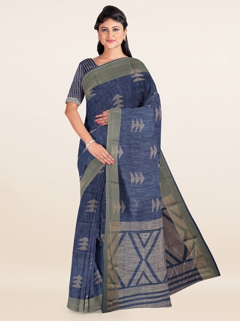 

Pothys Blue & Silver-Toned Saree