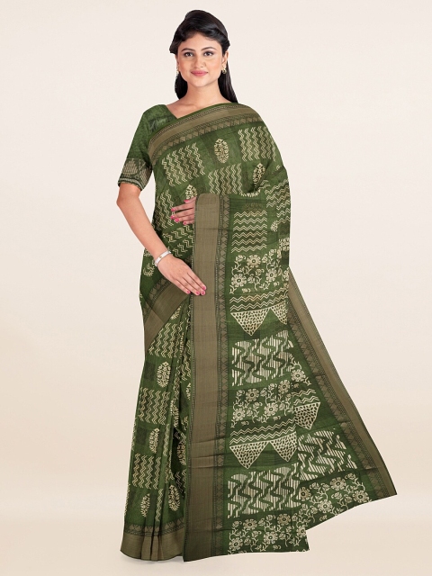 

Pothys Green & Off White Ethnic Motifs Saree