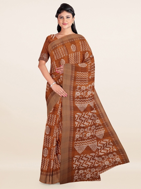 

Pothys Brown & White Floral Zari Saree