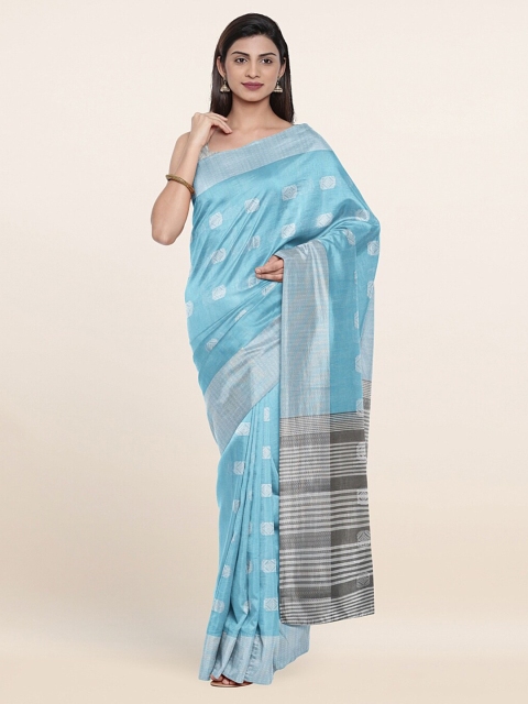 

Pothys Blue & Silver-Toned Ethnic Motifs Zari Saree