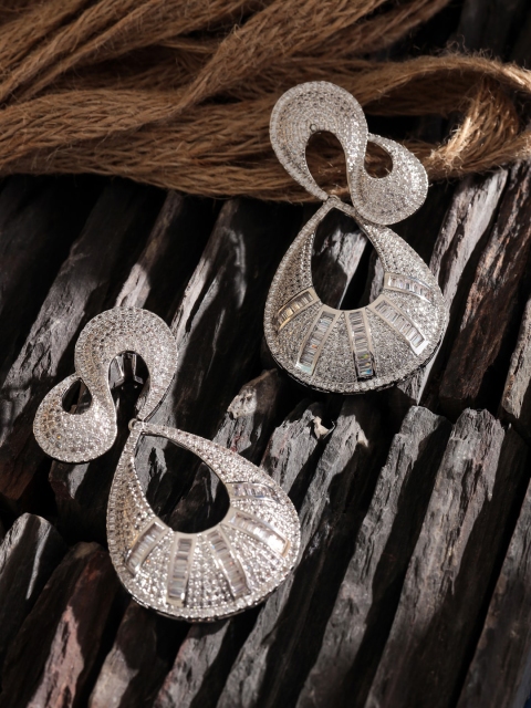 

shaze Silver-Toned Rhodium-Plated Classic Drop Earrings